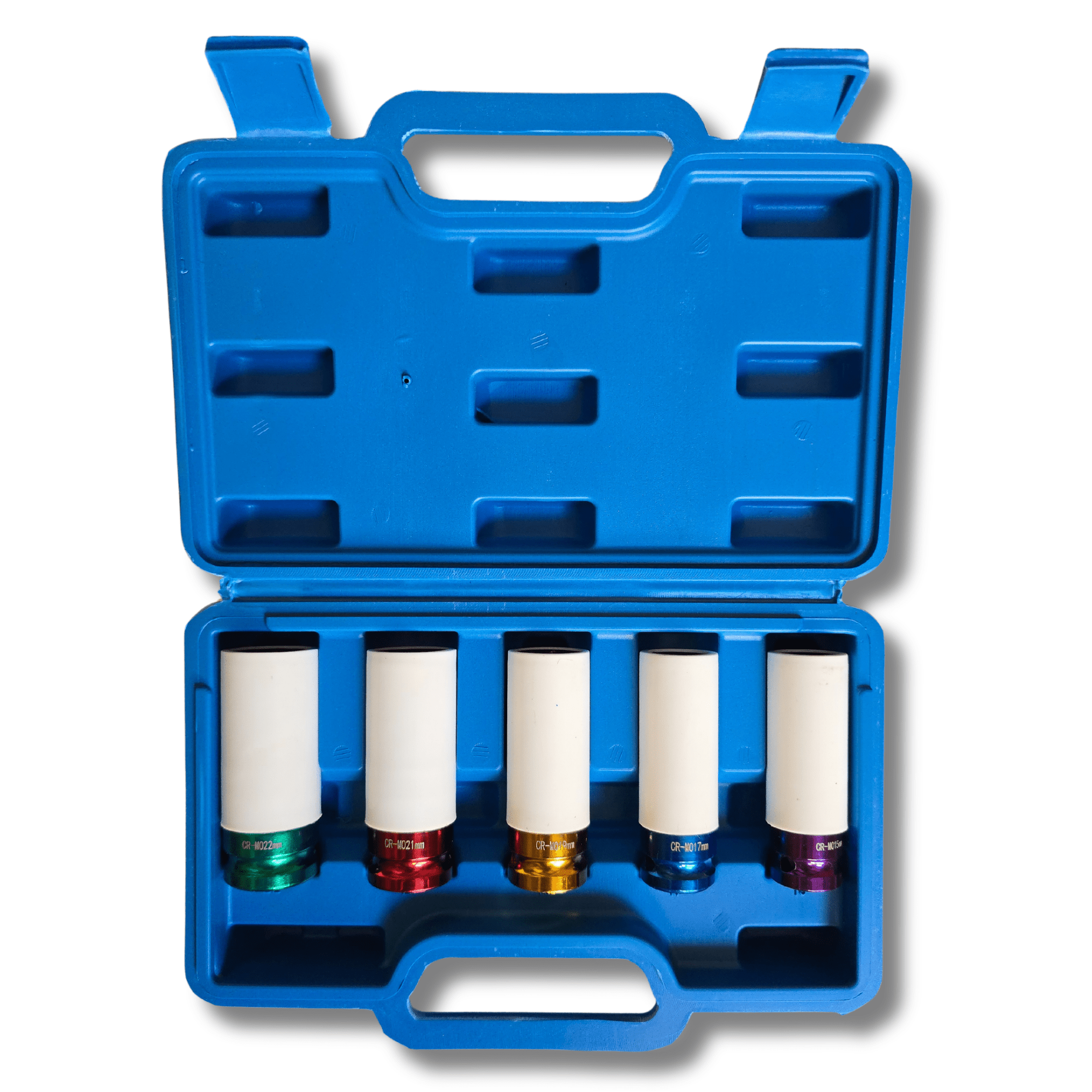 Juego de 5 Vasos de Impacto con Protector de Llanta 15, 17, 19, 21 y 22 mm nylon
