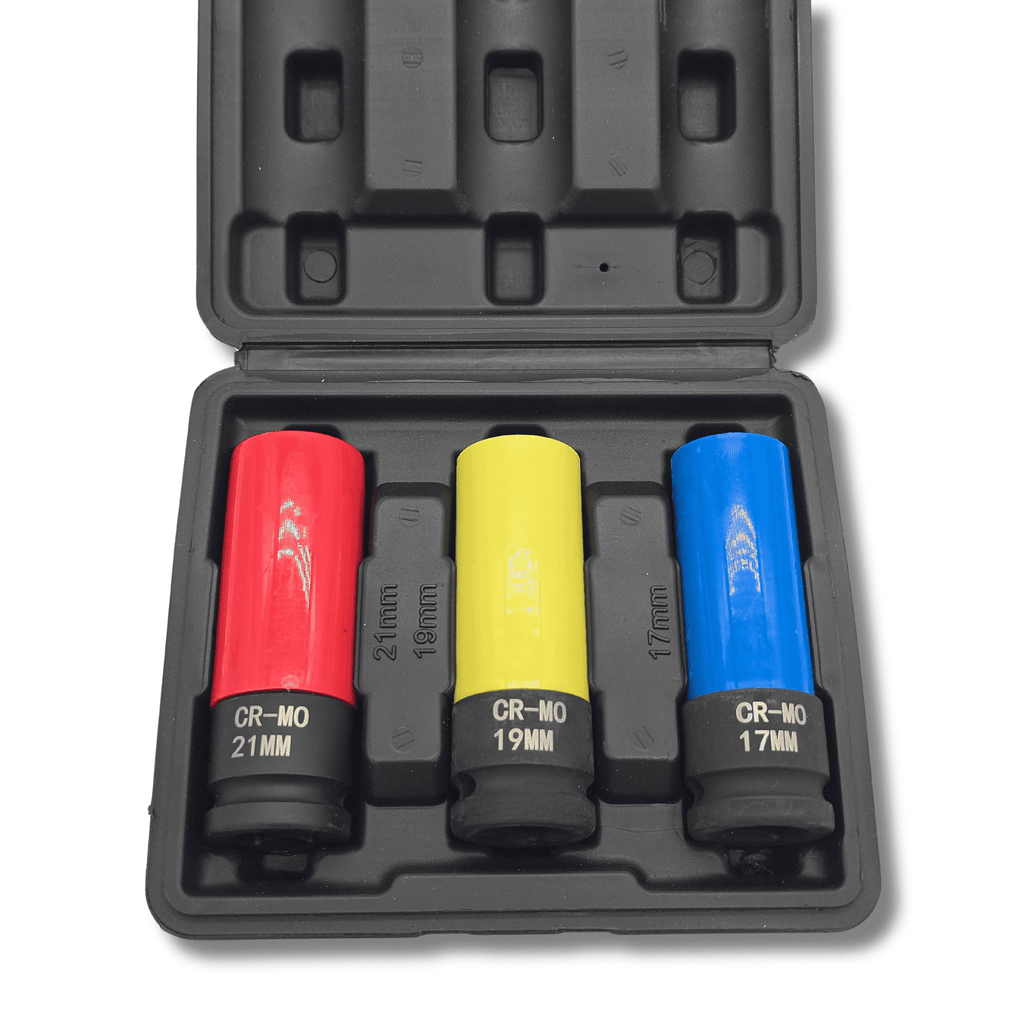 Juego de 3 vasos de impacto CR-MO 17, 19 y 21mm + cubierta protectora de nylon - 2