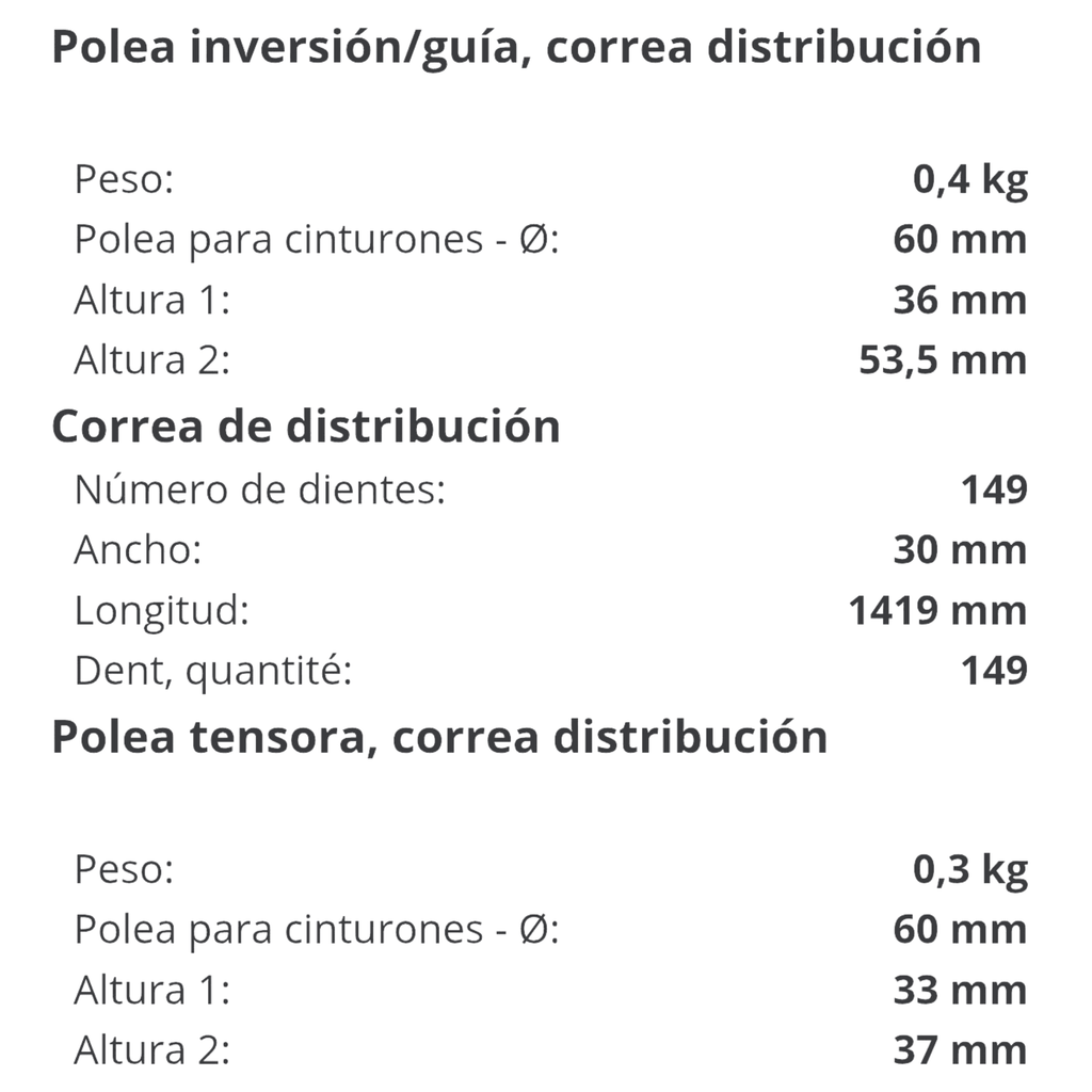 Kit Correa de Distribución Dayco para Nissan Patrol 260 Y60 Y61 - RD28 RD28T - 2