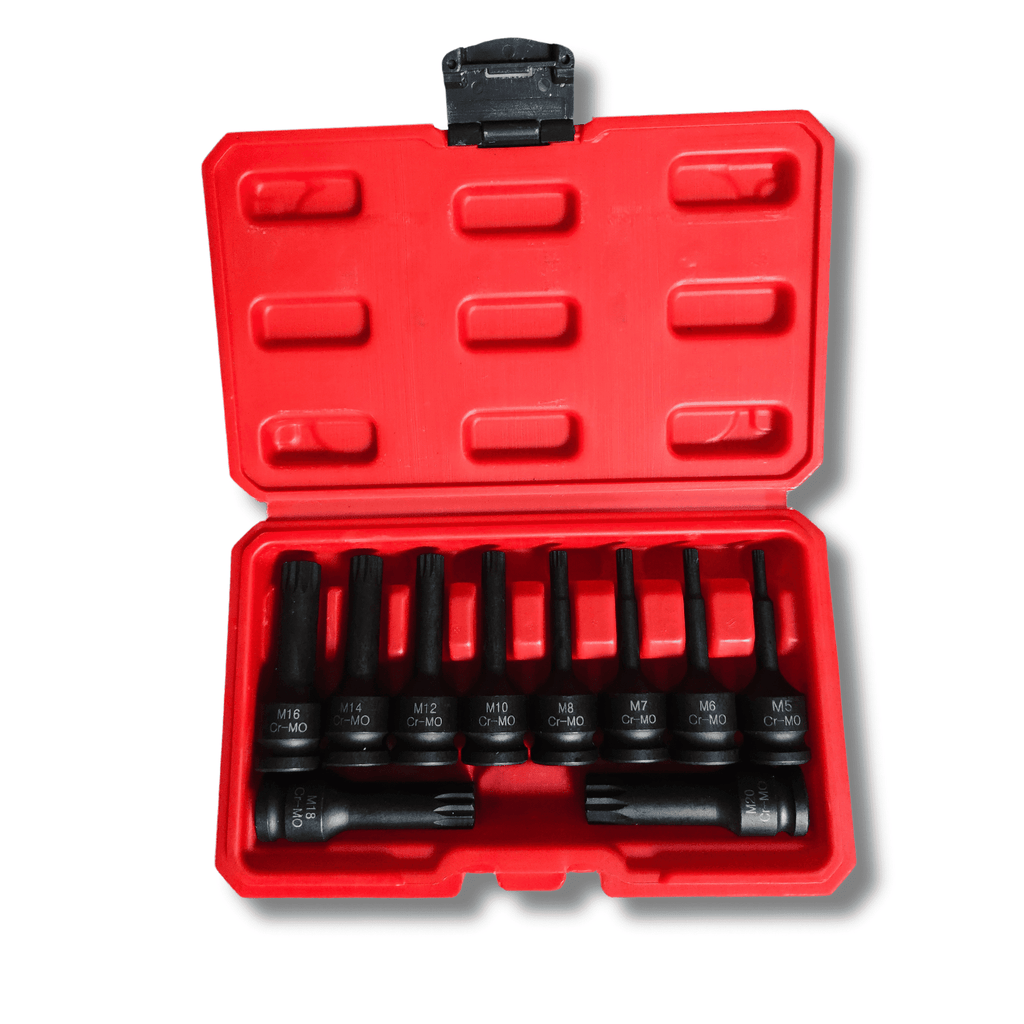 Juego de 10 Puntas XZN o Spline de Impacto 1/2" (5-20mm) 12 caras con Maletín