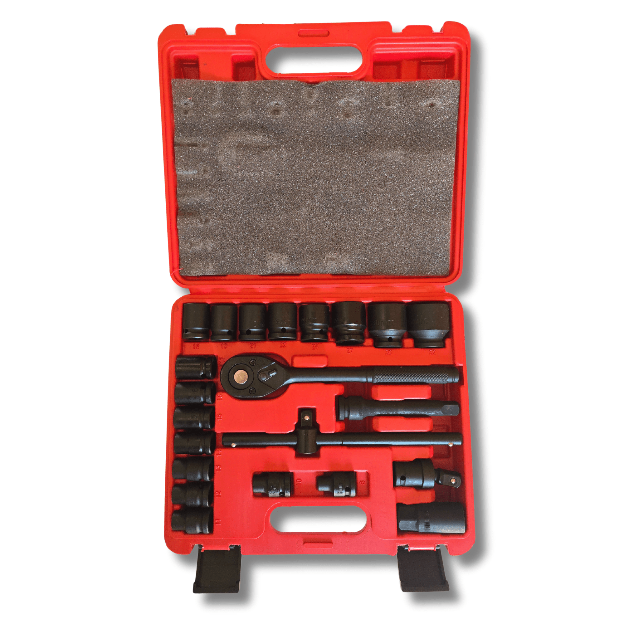 Juego de Vasos de Impacto de 8 a 32 mm con Carraca 1/2" – 23 Piezas