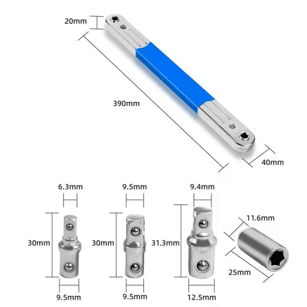Llave Extensora Especial 40cm para Carraca con 4 Adaptadores – Espacio reducidos - 4