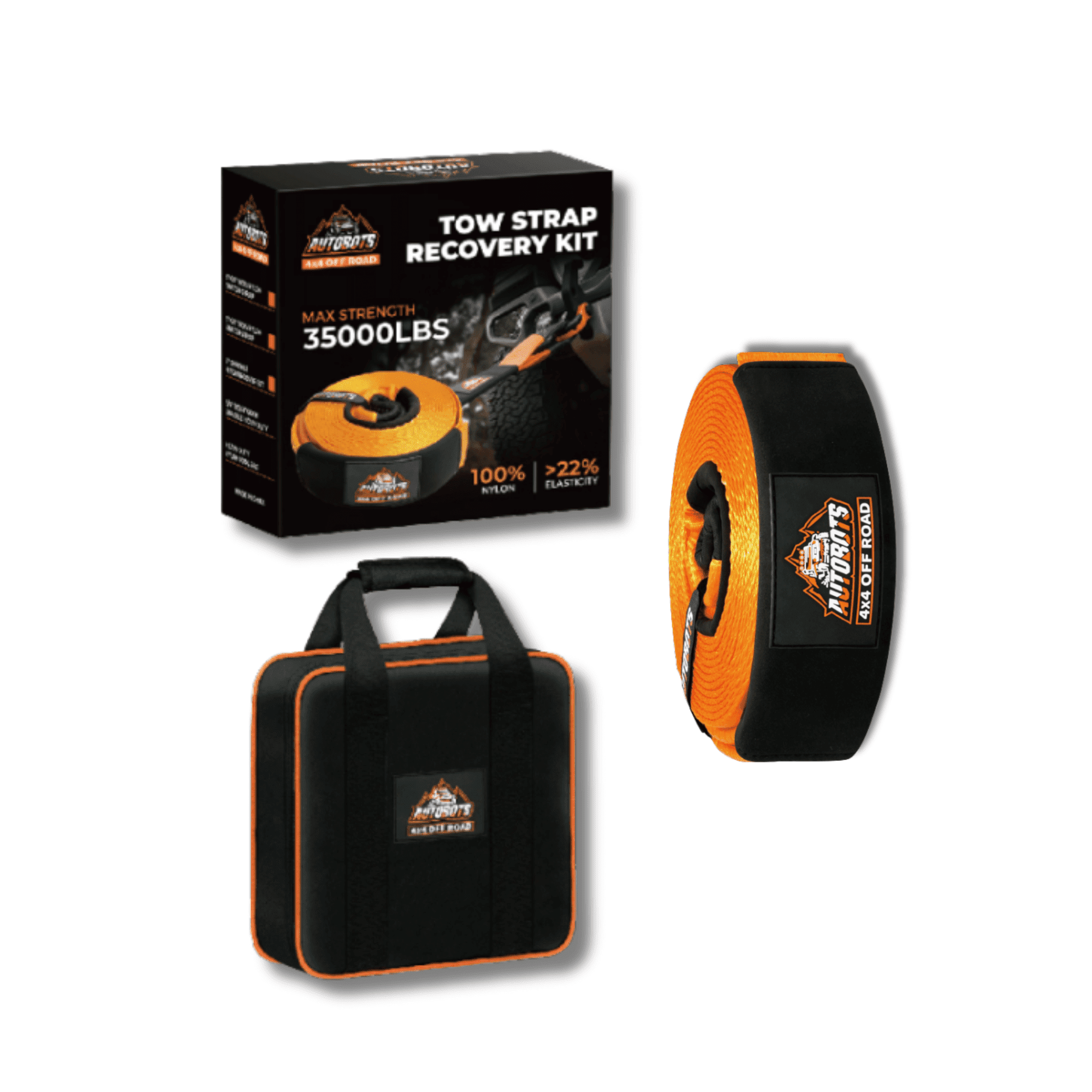 Eslinga de Rescate 4x4 Reforzada 9,5m x 7,6cm - 35.000 lb (16T) 16000kg Offroad - 2