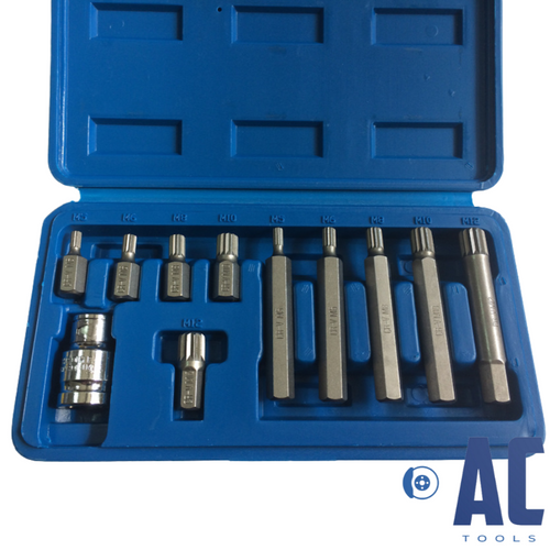 Juego 10 puntas XZN o SPLINE + Adaptador de 1/2 + estuche almacenaje kit