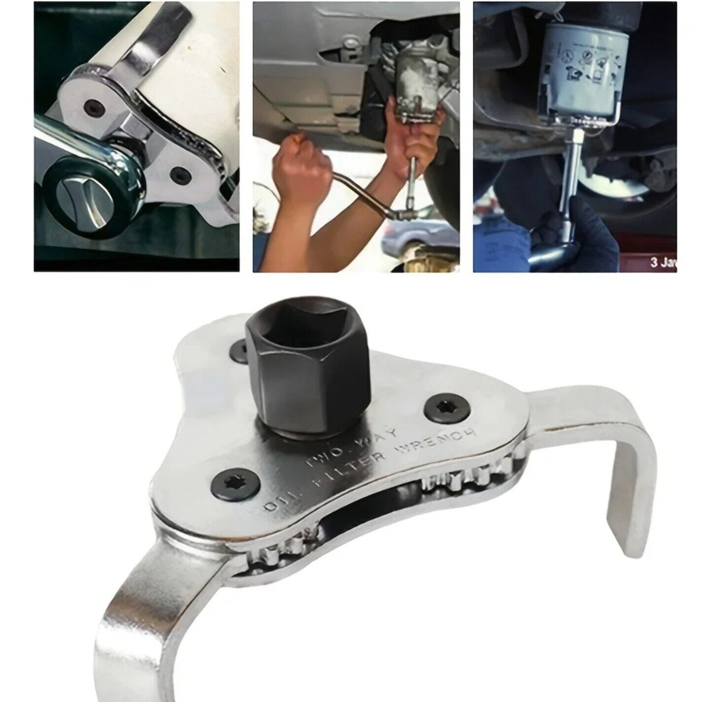 Llave para desmontar filtros de aceite universal y reversible llave 1/2 y 3/8 - 3