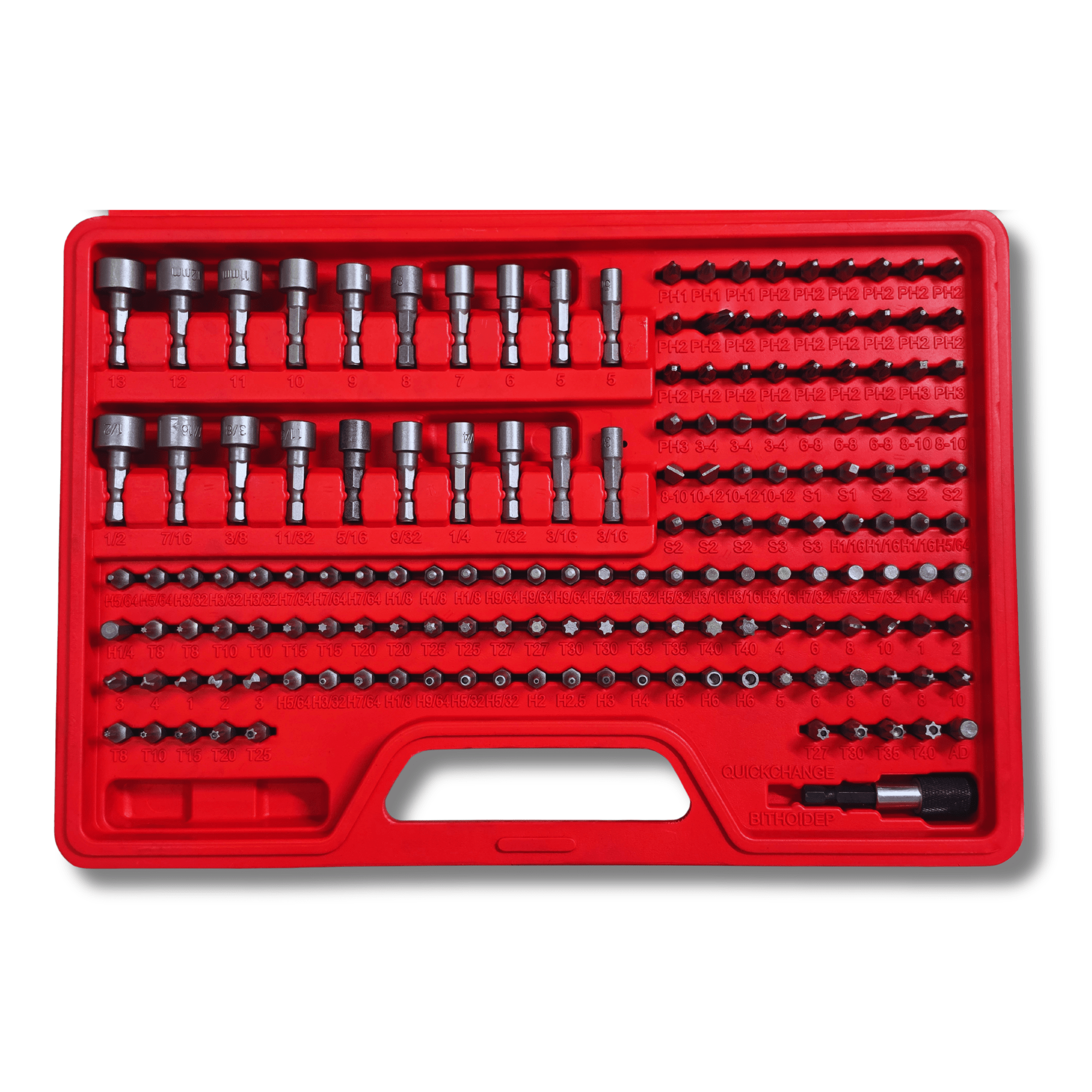 Maletín de Puntas 1/4” para Atornillador Eléctrico 209 Piezas CRV con Adaptador - 2