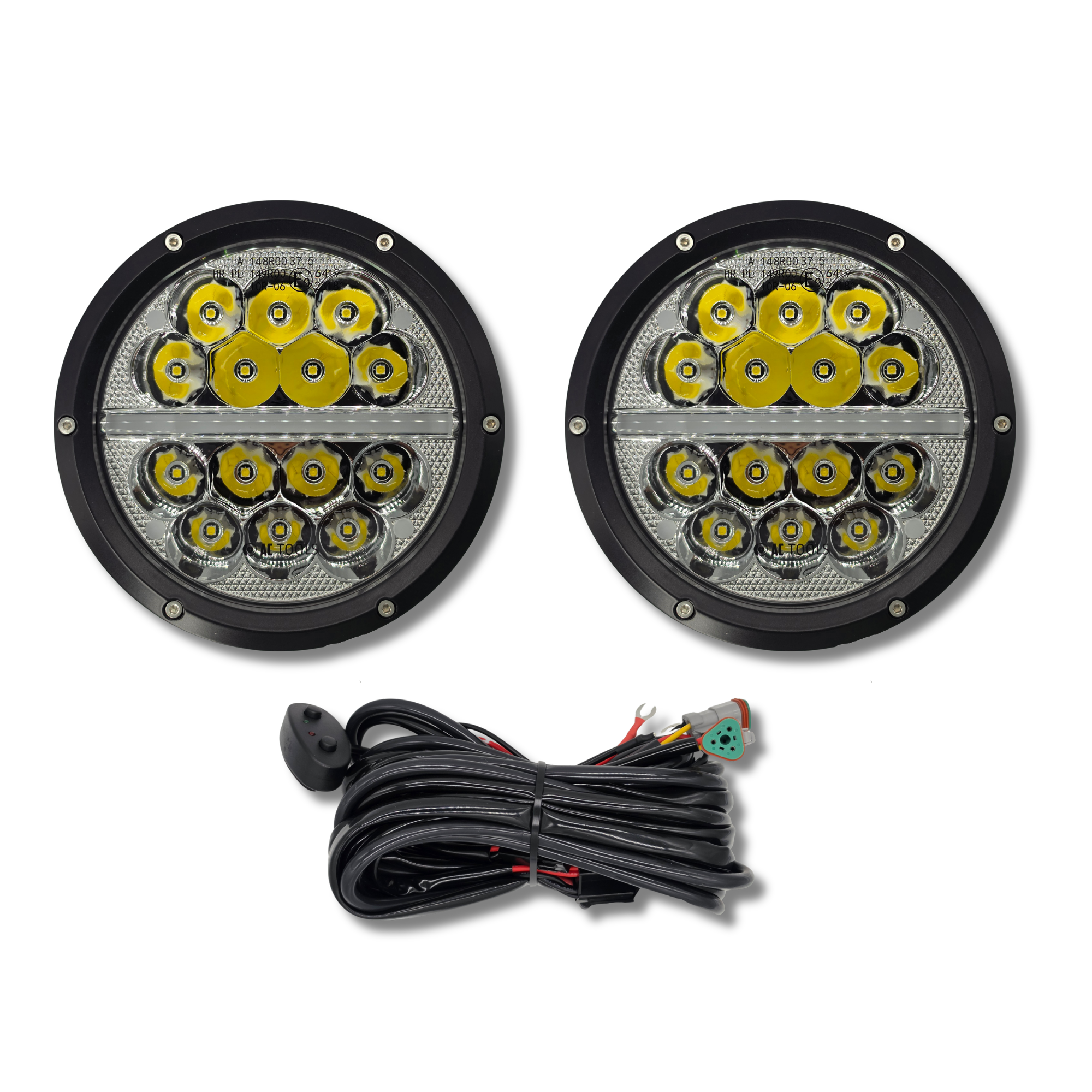 Faros LED 7" 85W OSRAM Homologados HR 37.5 Larga Distancia + Posición con Tapa con LOGO y cableado