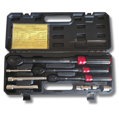 Juego llaves dinamométricas 9 piezas 1/4” 2-24Nm 3/8” 10-60Nm 1/2” 40-220Nm CR-V