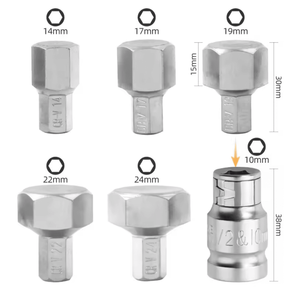 Juego 6 llaves Allen grandes 1/2" con maletín - Medidas 10, 14, 17, 19, 22, 24mm - 2