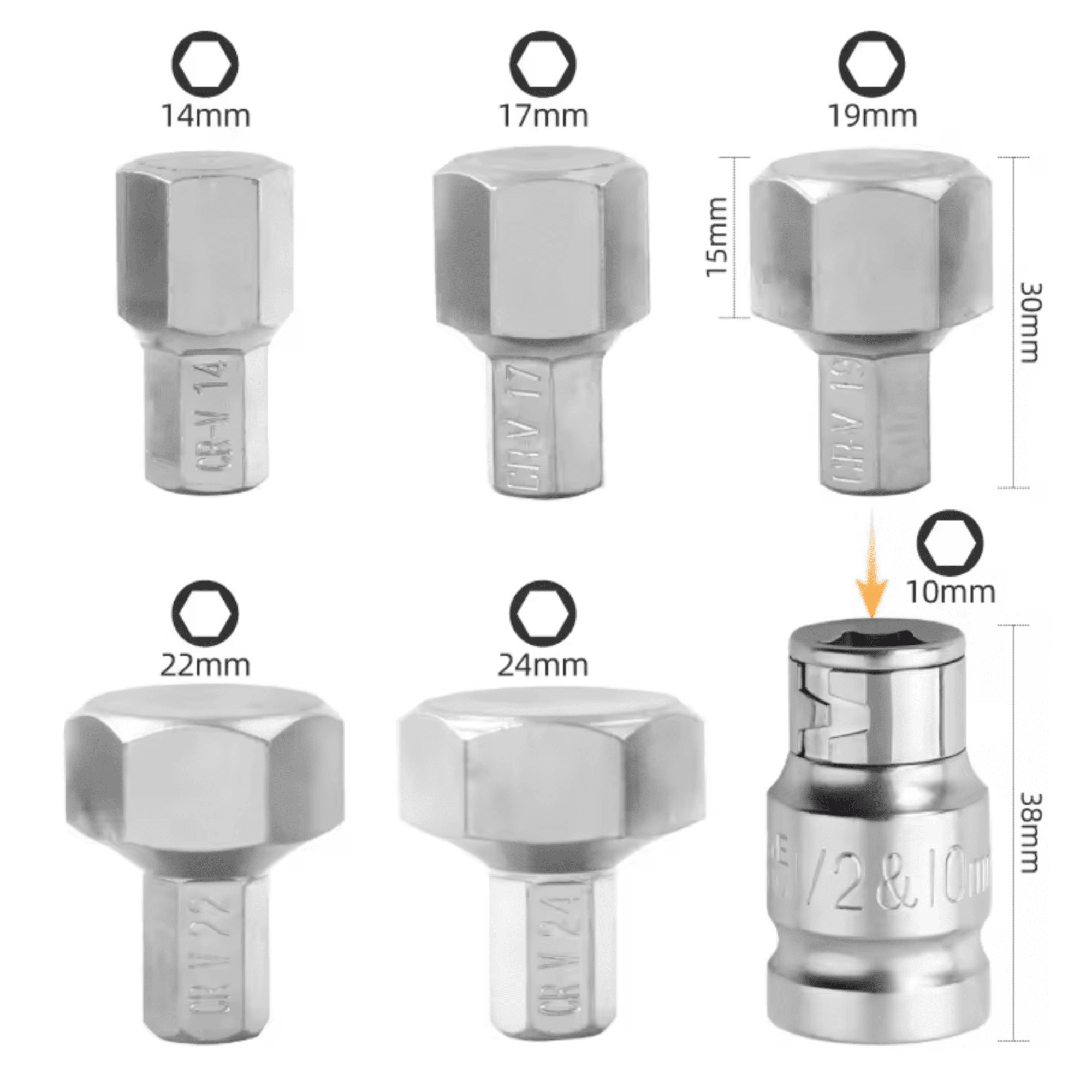 Juego 6 llaves Allen grandes 1/2" con maletín - Medidas 10, 14, 17, 19, 22, 24mm - 2