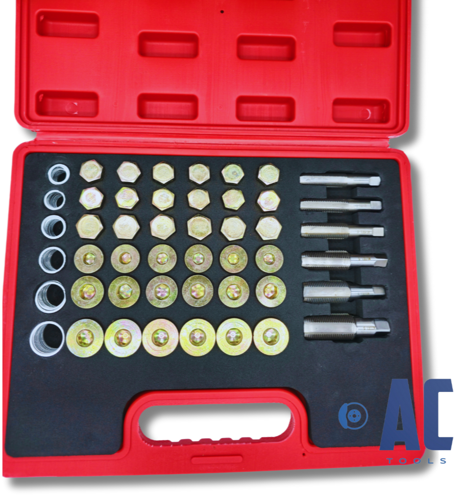 Juego profesional 114 piezas para reparar roscas dañadas de cárter + tapones.
