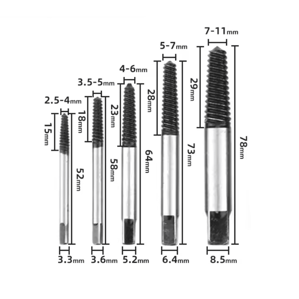 Juego Profesional de 5 Extractores de Tornillos y Pernos – Acero al Carbono - 2