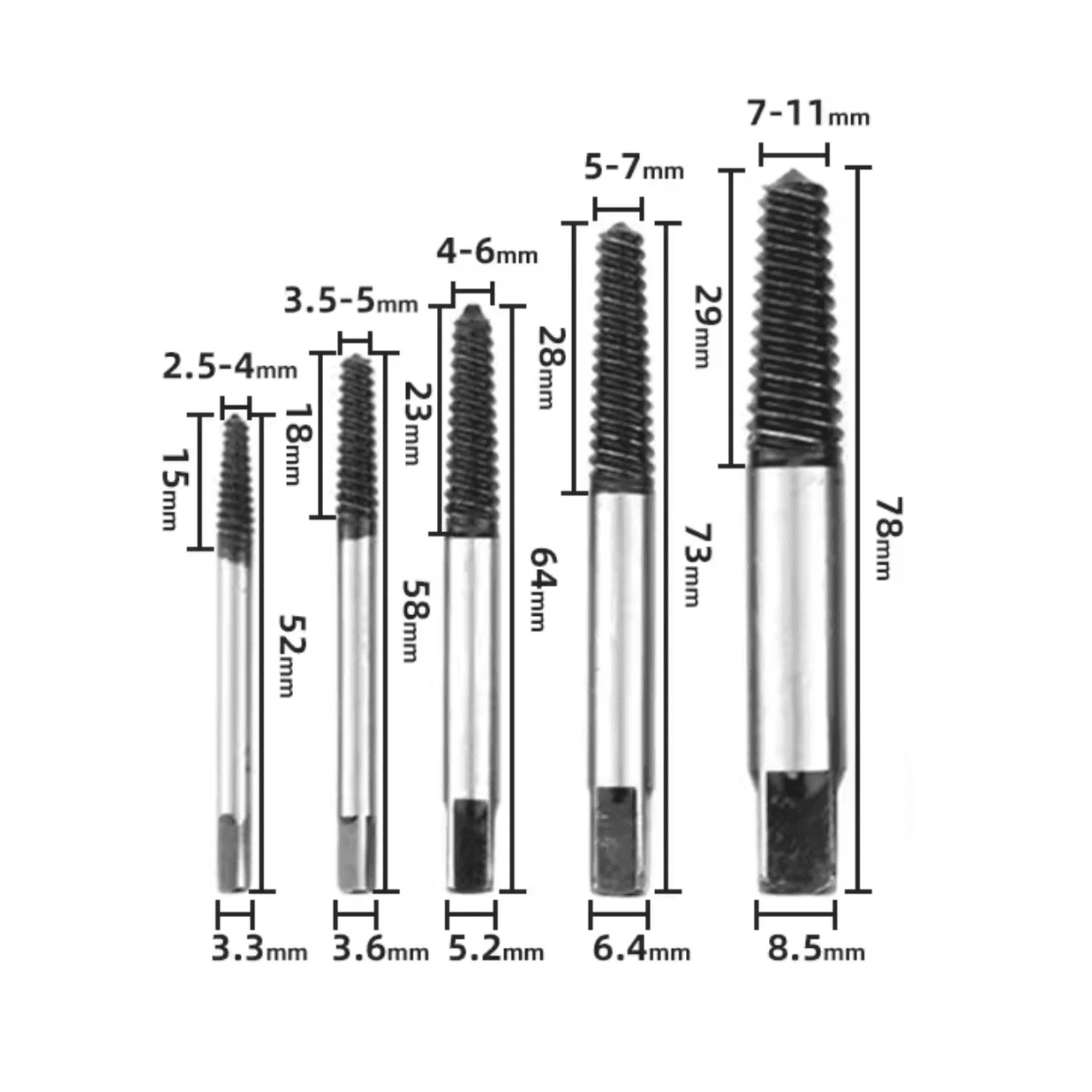 Juego Profesional de 5 Extractores de Tornillos y Pernos – Acero al Carbono - 2