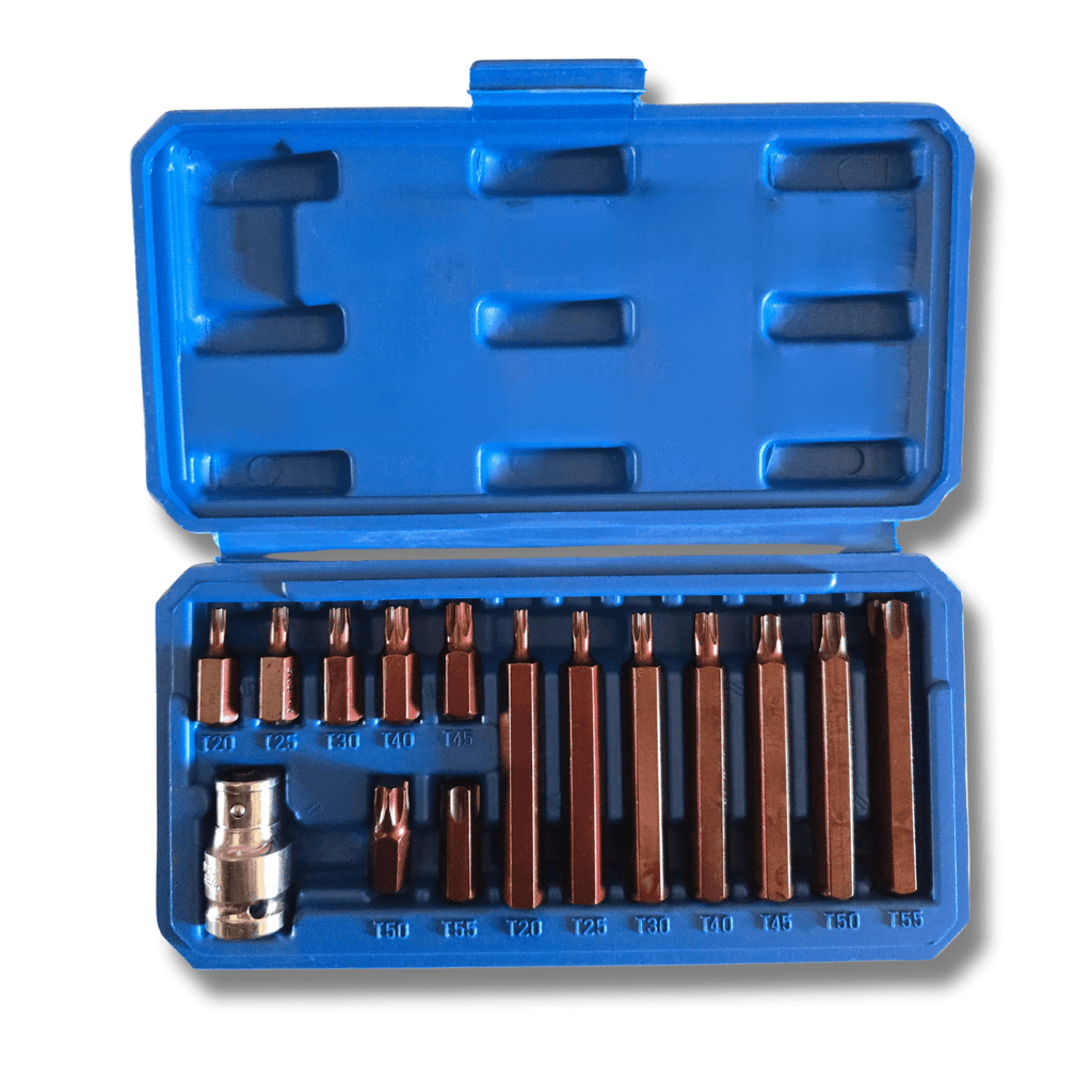 Juego de 15 Puntas Torx T20-T55 con Adaptador 1/2", Puntas Largas de 30 y 75mm