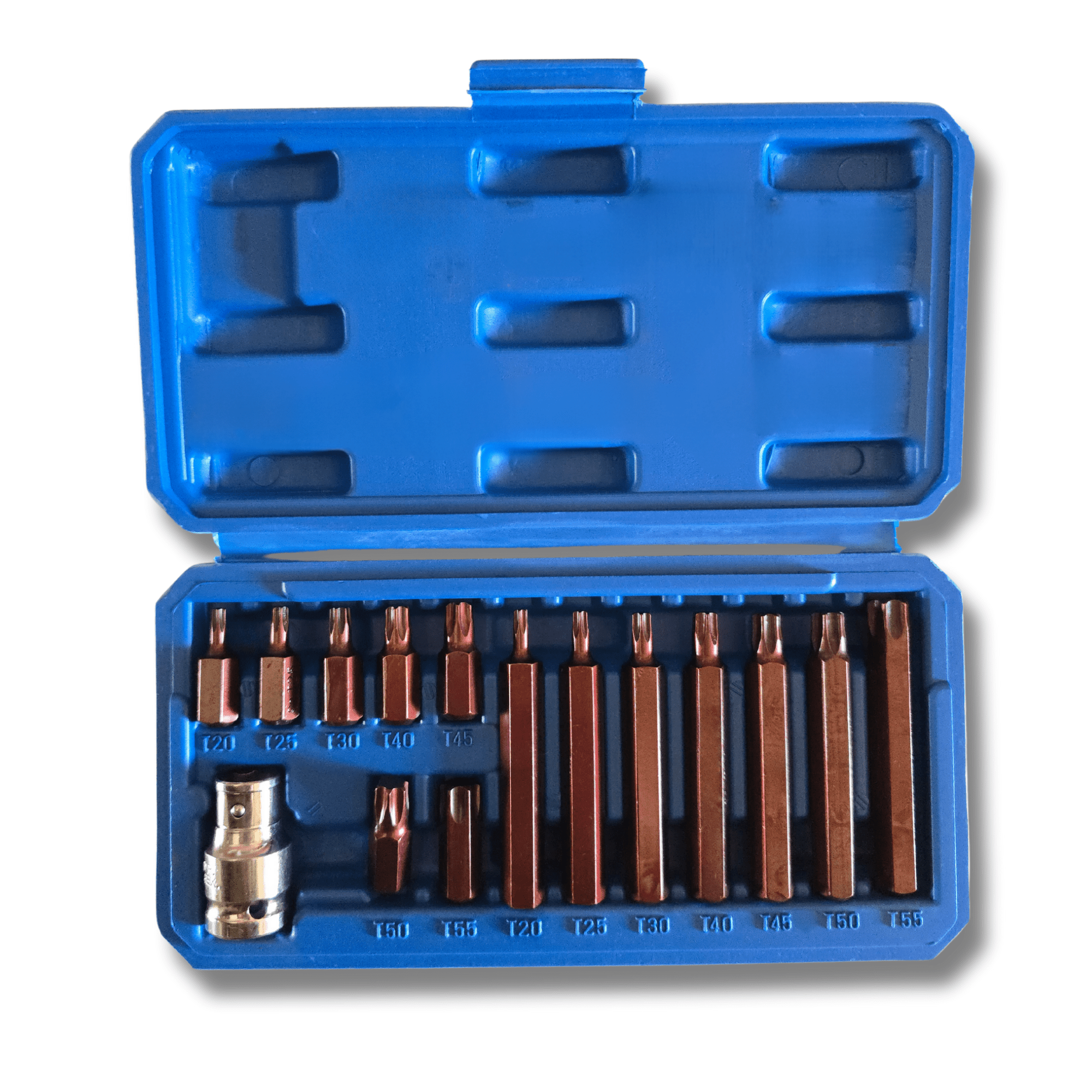 Juego de 15 Puntas Torx T20-T55 con Adaptador 1/2", Puntas Largas de 30 y 75mm