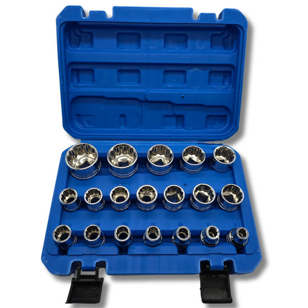Juego completo de 19 Vasos 12 Caras 1/2" (8-32mm) + Maletín almacenaje