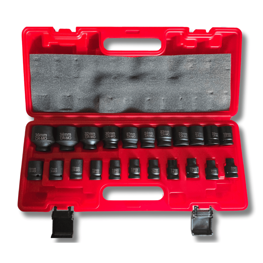 Maletín Vasos 1/2" Cortos 22 Piezas CR-MO 8-36 mm Impacto Profesional
