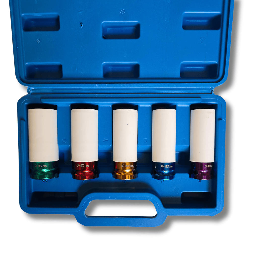 Juego de 5 Vasos de Impacto con Protector de Llanta 15, 17, 19, 21 y 22 mm nylon - 2