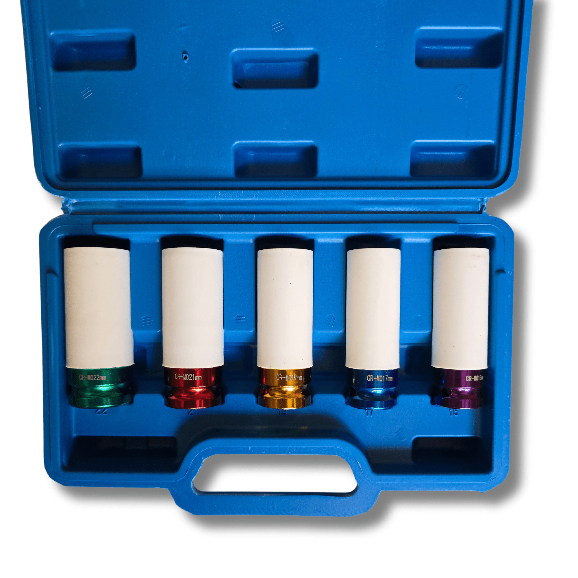 Juego de 5 Vasos de Impacto con Protector de Llanta 15, 17, 19, 21 y 22 mm nylon - 2