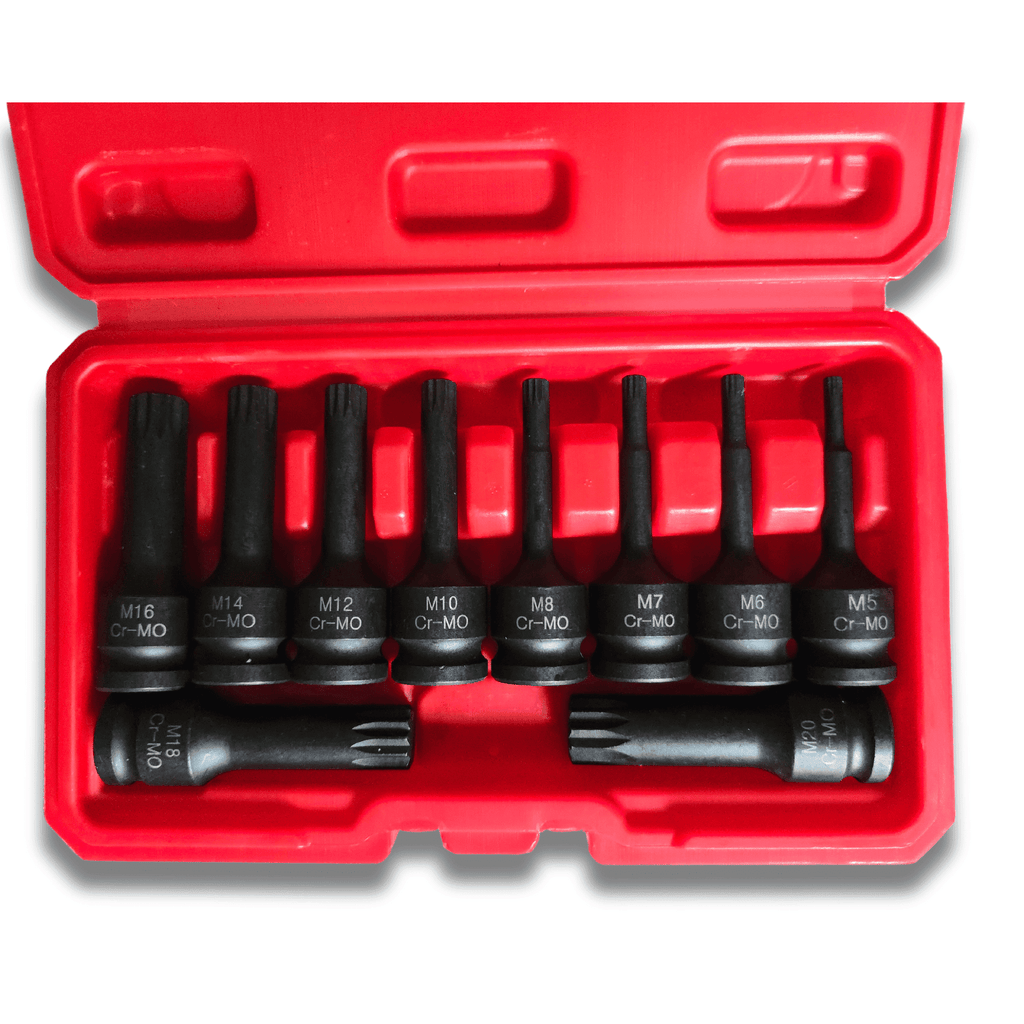 Juego de 10 Puntas XZN o Spline de Impacto 1/2" (5-20mm) 12 caras con Maletín - 2
