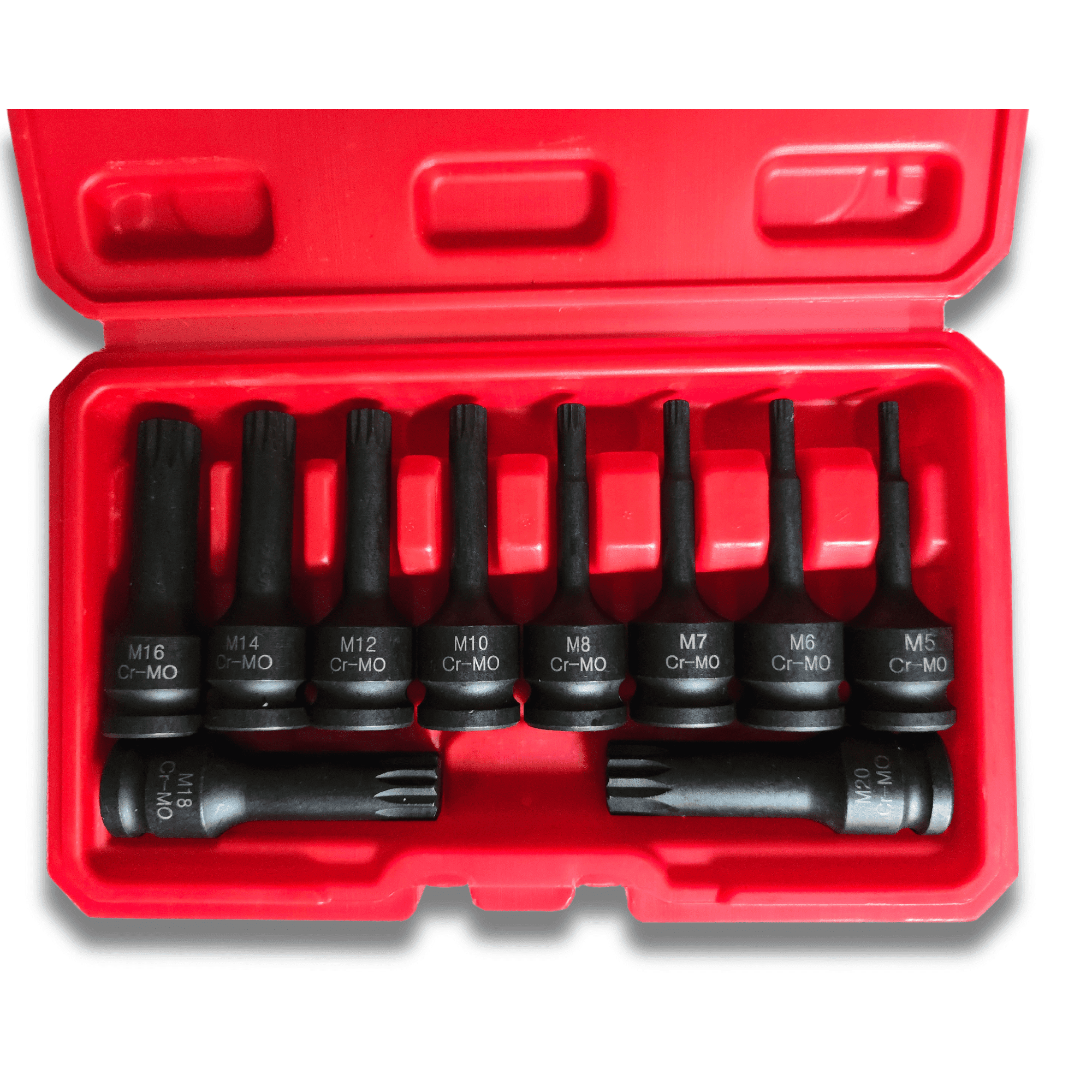 Juego de 10 Puntas XZN o Spline de Impacto 1/2" (5-20mm) 12 caras con Maletín - 2